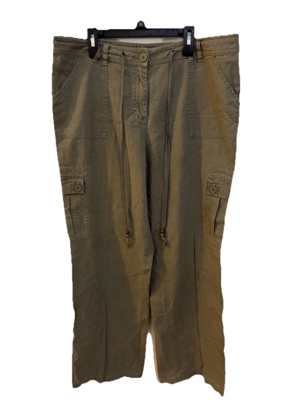 New York & Company Olive Green Linen Blend Cargo Capri Pants Y2K Utility Size 12